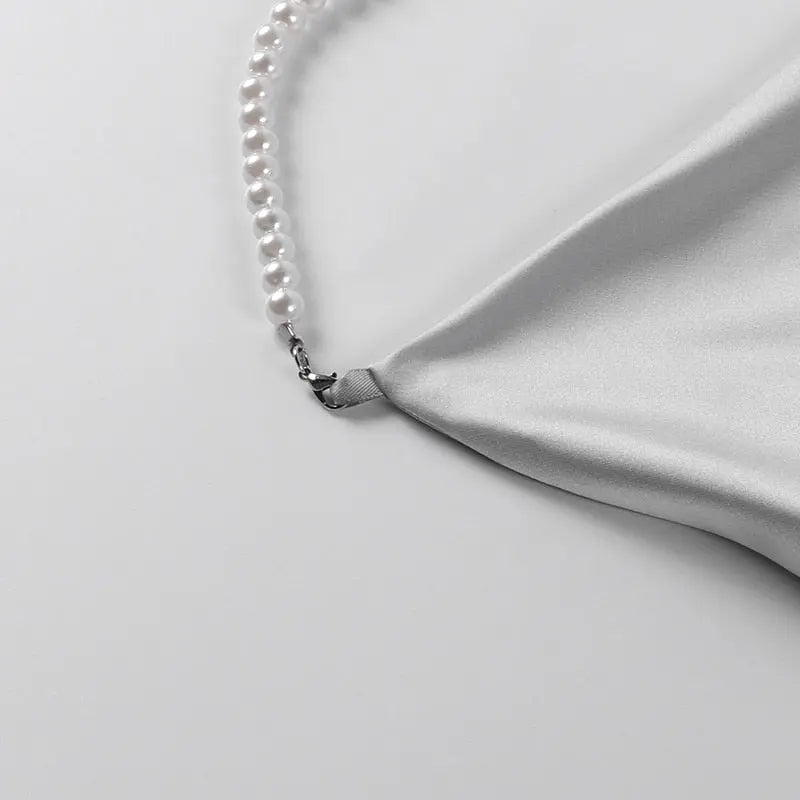 Silk Strap Mini Dresses Backless Solid Color Criss Front Pearl Sexy Summer Sexy Party nowadaysfashion