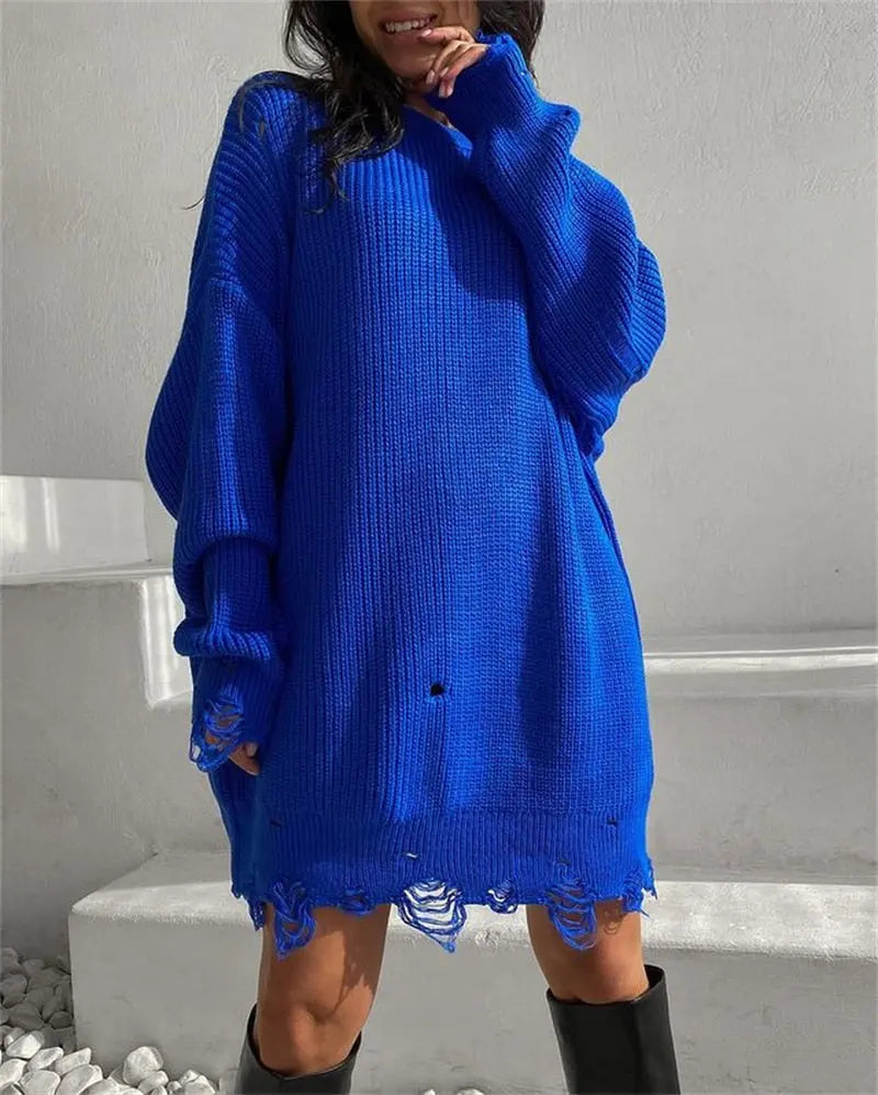 O Neck Oversized Mini Knitted Women Sweater Loose Dresses Autumn Winter Long Sleeve nowadaysfashion
