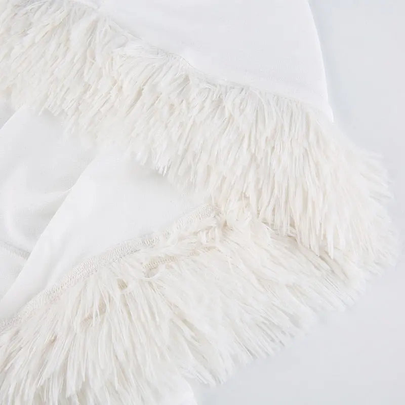 Furry White Bodycon Mini Dresses Women Autumn Long Sleeve Hooded V Neck Dress nowadaysfashion
