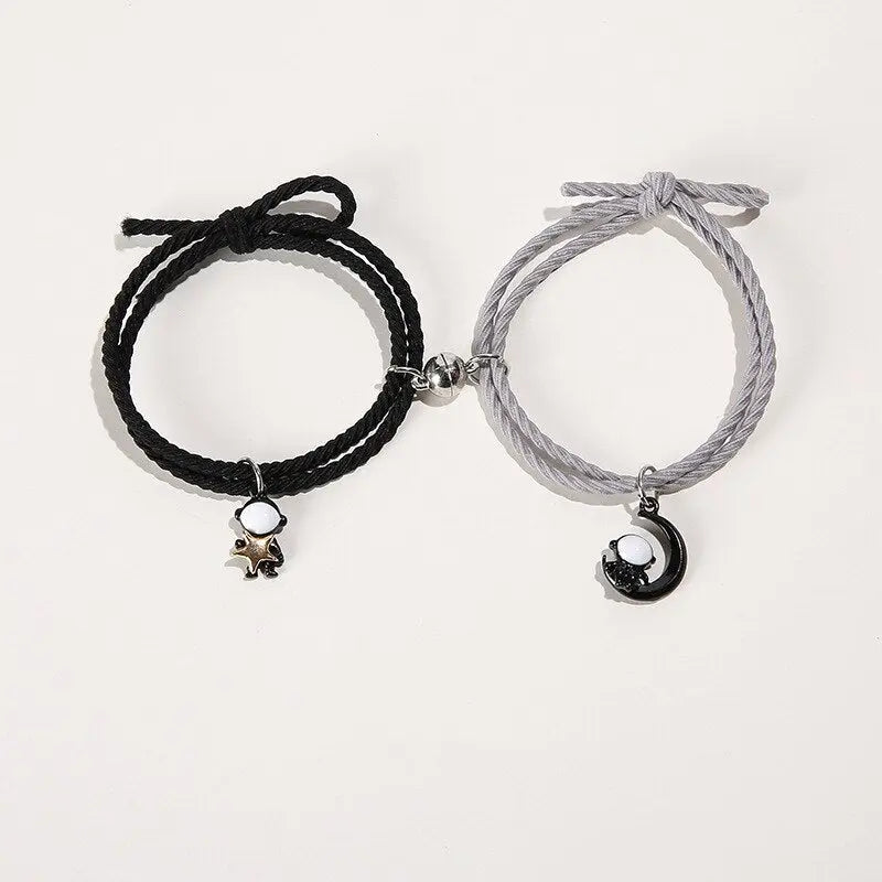 2Pcs/ Set Cartoon Magnetic Couple Bracelets with Moon Robots Pendant nowadaysfashion