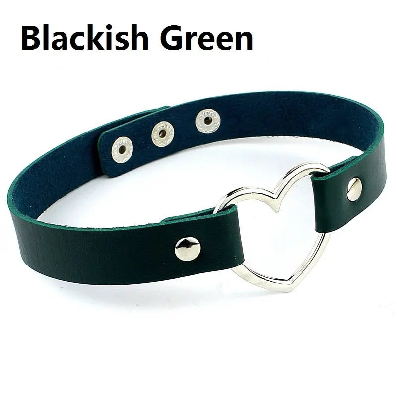 New Punk Gothic PU Leather Choker Chain Heart Buckle Collar Necklace nowadaysfashion