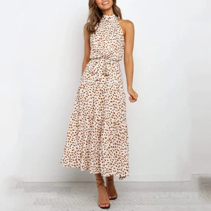 Summer Long Dress Polka Dot Casual Dresses Black Sexy Halter Strapless Sundress Vacation nowadaysfashion