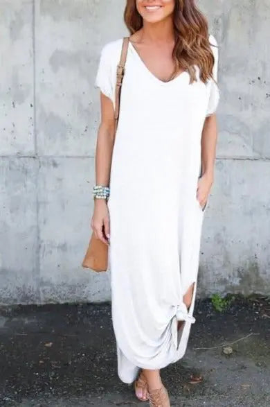 Plus Size 5XL Sexy Women Dress Summer 2022 Solid Casual Short Sleeve Maxi Dresses nowadaysfashion
