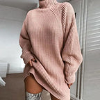 Women Turtleneck Oversized Knitted Dress Solid Long Sleeve Casual Elegant Mini Sweater Dress Plus Size nowadaysfashion