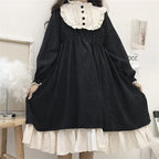Japanese Style Women'S Dresses O-Neck High Waist Slimming Contrast-Color Ruffled Sweet Lolita Dress Kawaii nowadaysfashion