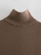 Long Sleeves High-Neck Elastic Midi Dress Lady Knit Sweater Dresses nowadaysfashion