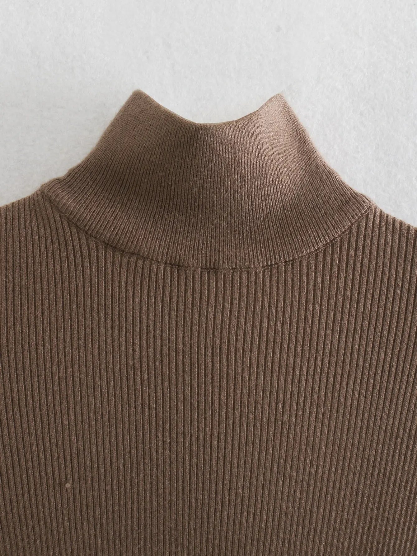 Long Sleeves High-Neck Elastic Midi Dress Lady Knit Sweater Dresses nowadaysfashion