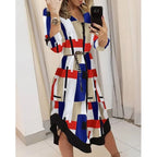 Spring Summer Lady Cover Up Women's Shirt Dress Wave Print Long Sleeve V-Neck Casual Dress Plus Size nowadaysfashion