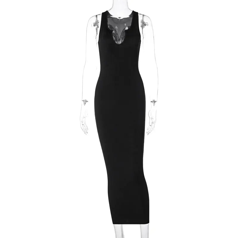 Ribbed Knitted Stripe Women Pure Sleeveless Midi Dress V Neck Bodycon Elegant 2022 Summer nowadaysfashion
