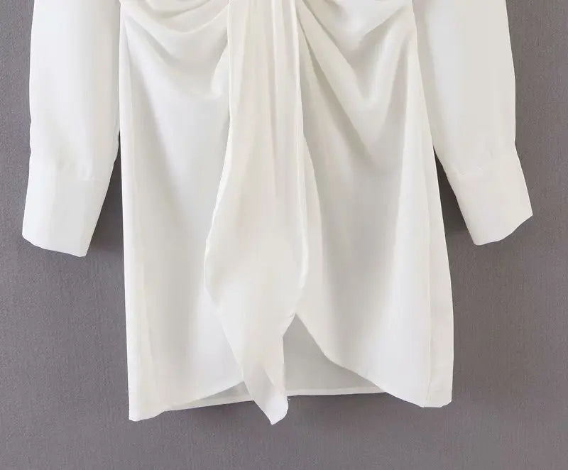 mini dress summer long sleeves women irregularity pleated vocation style loose white shirtdress nowadaysfashion