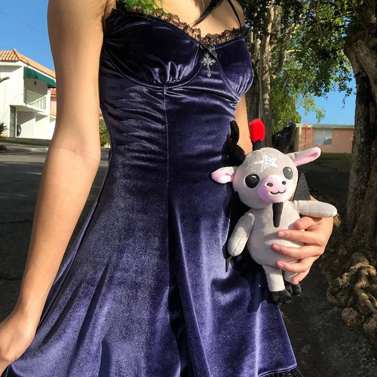 Goth Cross Sexy Purple Dress Vintage Velvet A Line Lolita Dress Aesthetic Gothic nowadaysfashion