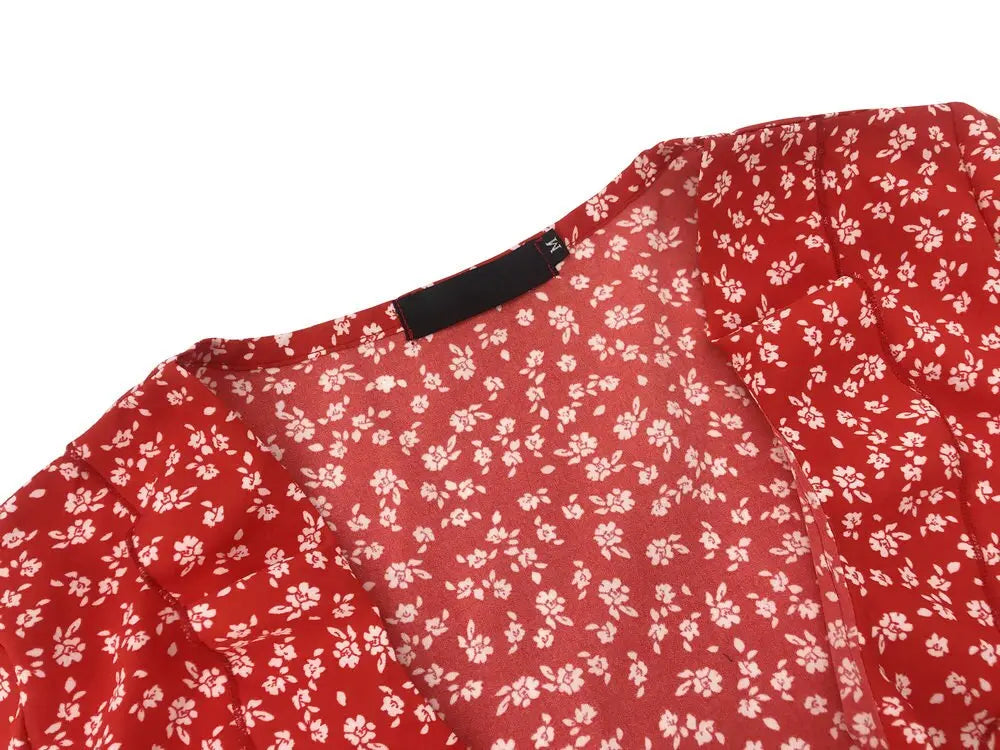 Summer Women’s Floal A-Line Dress Sweet Elegant Floral Ruffles V-neck Bandage Short Dress nowadaysfashion