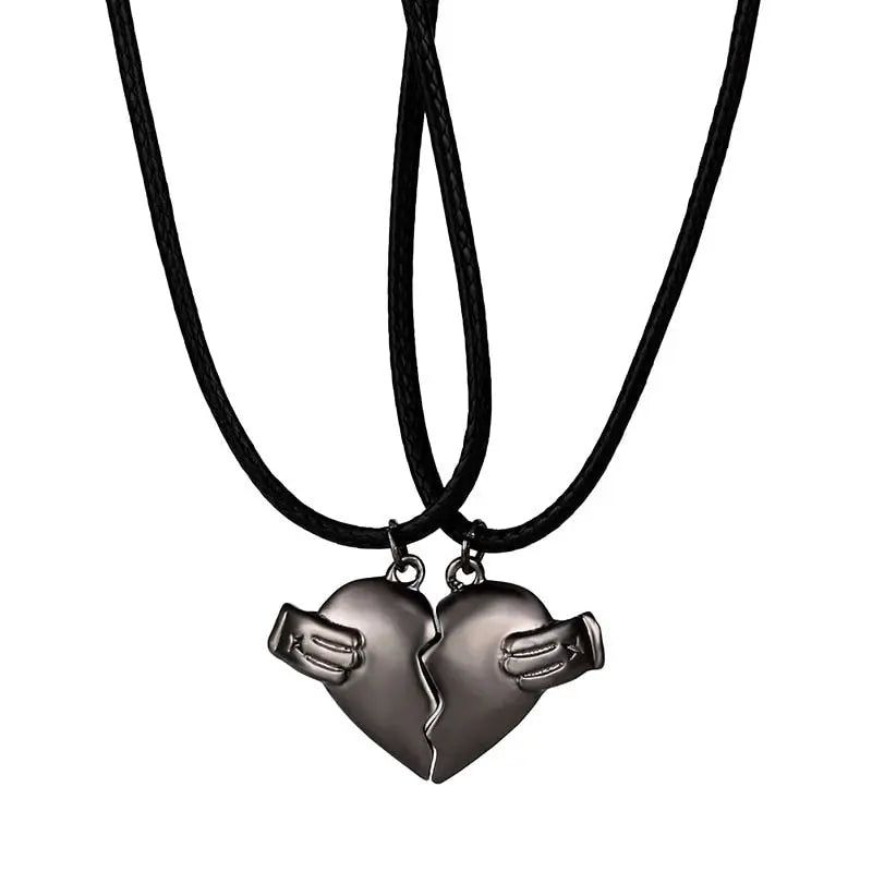2Pcs Lovers Matching Heart Pendant Couple Magnetic Heart Pendant Necklace Couple Jewelry nowadaysfashion