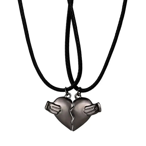 2Pcs Lovers Matching Heart Pendant Couple Magnetic Heart Pendant Necklace Couple Jewelry nowadaysfashion
