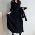 V-neck Single-breasted Women Thicken Sweater Dress Knitted Belted Female A-line soft dresses nowadaysfashion