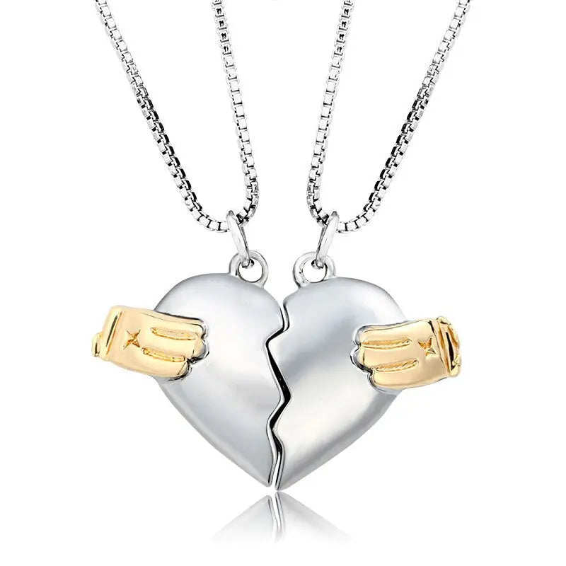 2Pcs Lovers Matching Heart Pendant Couple Magnetic Heart Pendant Necklace Couple Jewelry nowadaysfashion