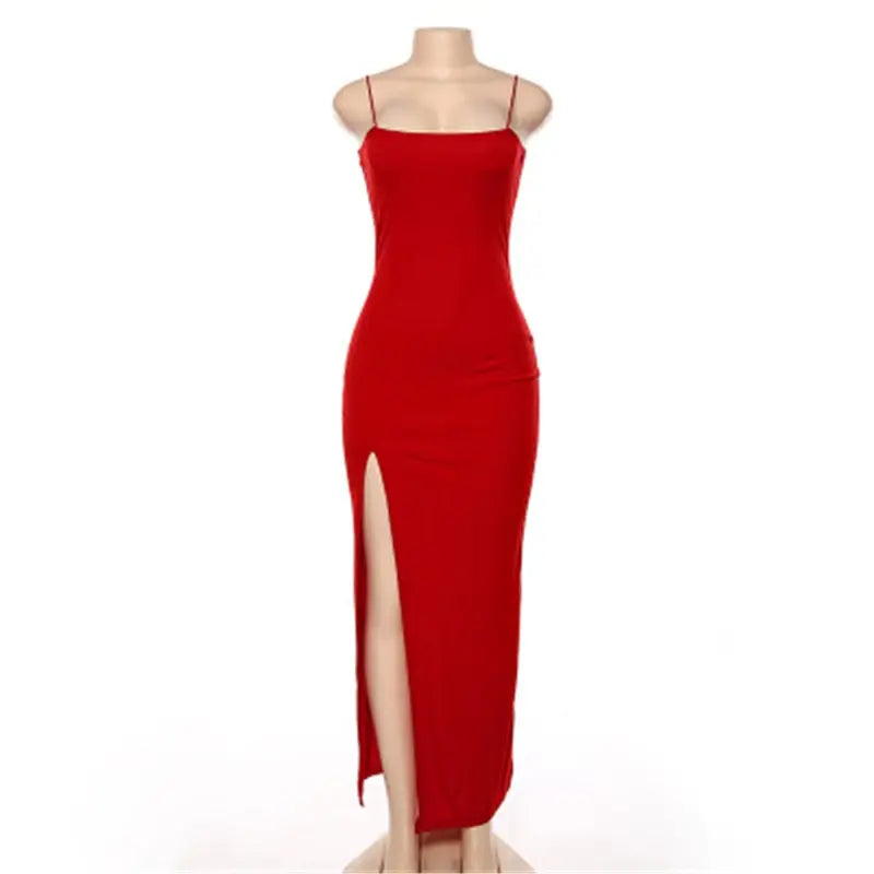 Backless Strap Split Dress Women Elastic Long Dresses Sleeveless Camisole Dress nowadaysfashion