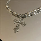 Bling Cross Pendant Necklaces for Women Girl Gift Wedding Neck Jewelry Goth Pearl Necklace nowadaysfashion