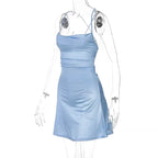 Women Satin Strap Mini Dress Lace Up Bandage Bodycon Backless Sexy Streetwear nowadaysfashion
