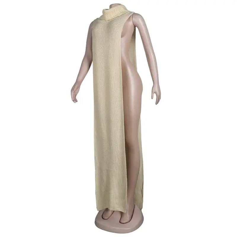 Knitted Side Split Sweater Dress Sleeveless Spring Clothes for Women Y2k Outfits Long Maxi Dresses nowadaysfashion