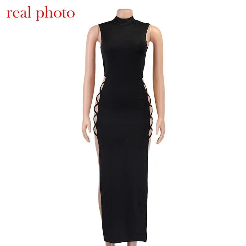 Elegant Black Sleeveless Bandage Dress for Women Club Party Backless Tank Dresses nowadaysfashion