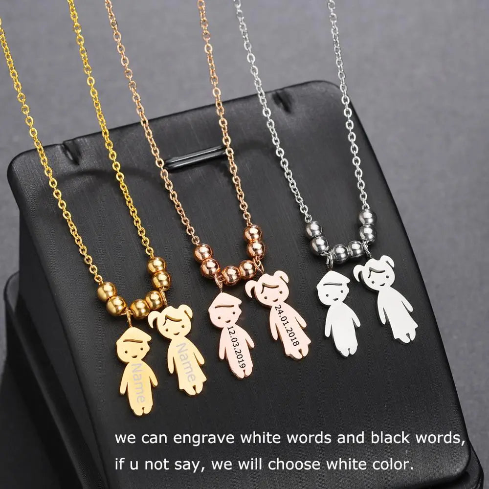 Personalized Boy Girl Kids Pendant Necklace Women Child Engraved Name Date Family Jewelry nowadaysfashion