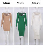2022 Knitted Green Midi Sexy Bodycon Women Dress Spring Long Sleeve Off Shoulder Split Sweater Dresses nowadaysfashion