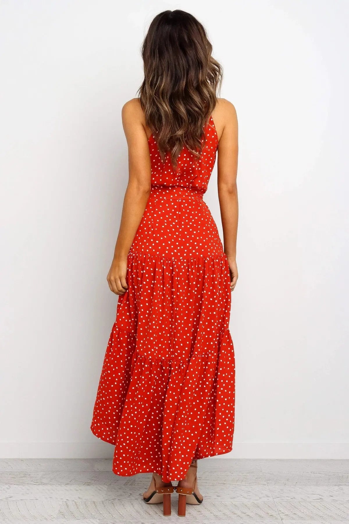 Summer Long Dress Polka Dot Casual Dresses Black Sexy Halter Strapless Sundress Vacation nowadaysfashion