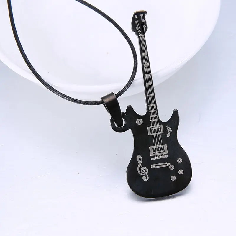 Love Music Exquisite Guitar Shaped Pendant Leather Rope Clavicle Chain Jewelry nowadaysfashion