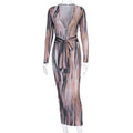 tie dye print women midi dress long sleeve bodycon sexy bandage bodycon nowadaysfashion