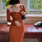 Strapless Ribbed Knitted Bodycon Dress Women Winter Long Sleeve Midi Sweater Dress nowadaysfashion