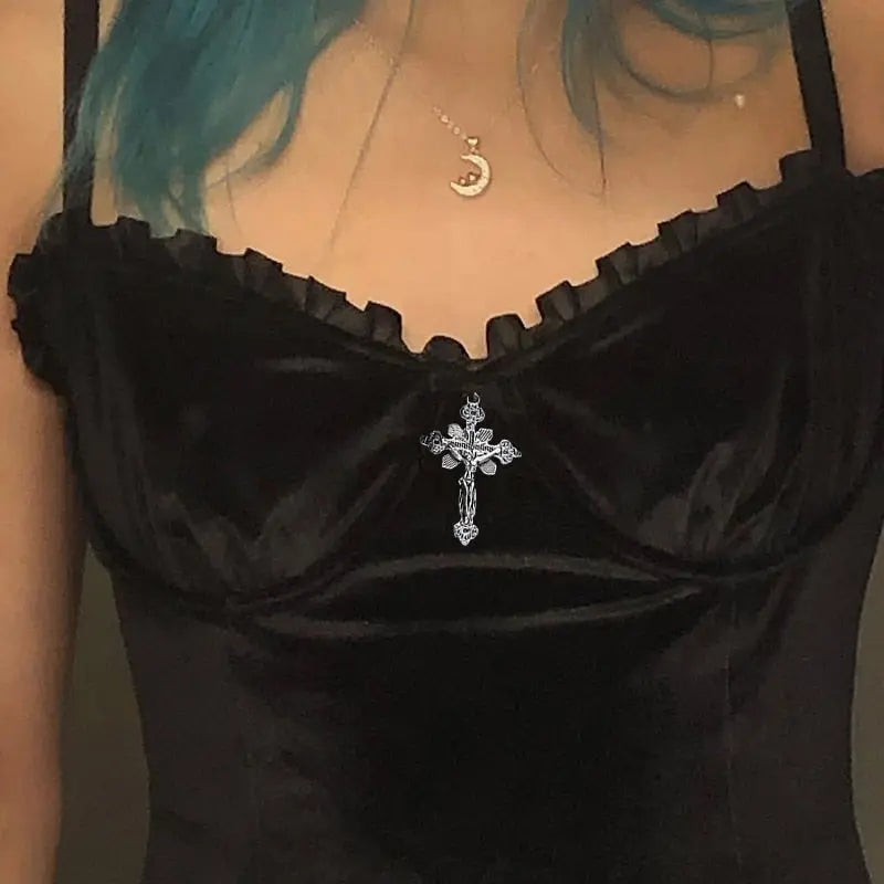 Goth Cross Sexy Purple Dress Vintage Velvet A Line Lolita Dress Aesthetic Gothic nowadaysfashion