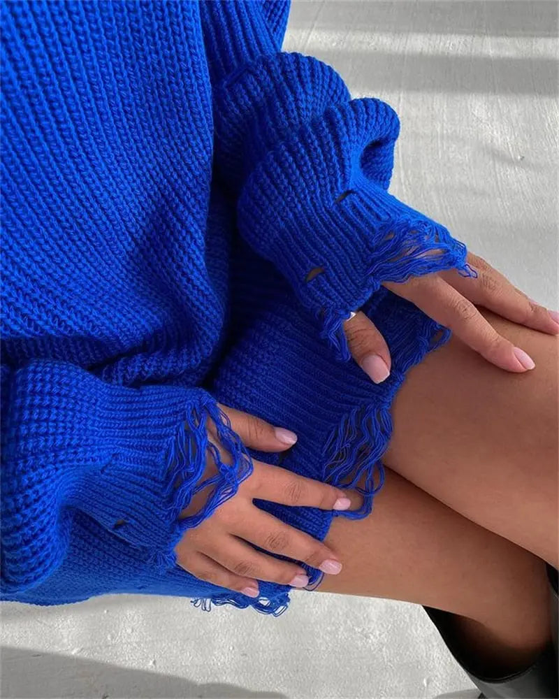 O Neck Oversized Mini Knitted Women Sweater Loose Dresses Autumn Winter Long Sleeve nowadaysfashion