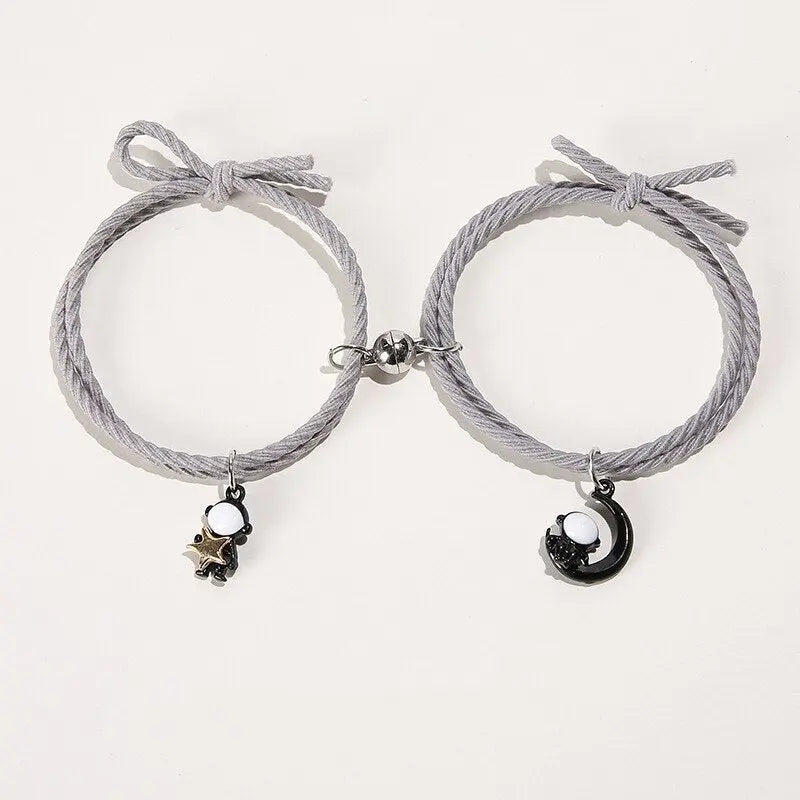 2Pcs/ Set Cartoon Magnetic Couple Bracelets with Moon Robots Pendant nowadaysfashion