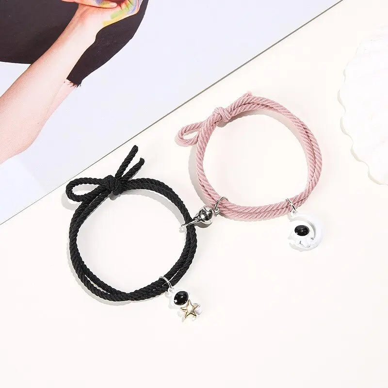 2Pcs/ Set Cartoon Magnetic Couple Bracelets with Moon Robots Pendant nowadaysfashion