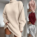 Women Turtleneck Oversized Knitted Dress Solid Long Sleeve Casual Elegant Mini Sweater Dress Plus Size nowadaysfashion