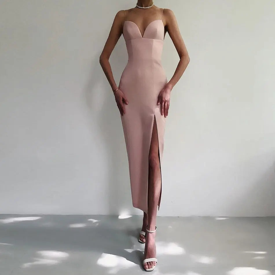 Summer Women White Bodycon Bandage Long Dresses Sexy V Neck Spaghetti Strap Evening nowadaysfashion