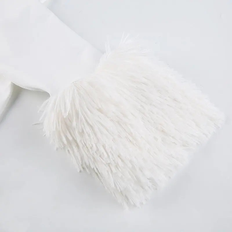 Furry White Bodycon Mini Dresses Women Autumn Long Sleeve Hooded V Neck Dress nowadaysfashion