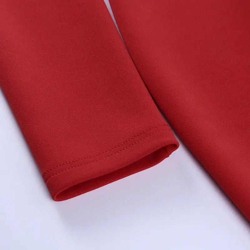 Slim V Neck Long Sleeve Mid Calf Pencil Dress 2022 Casual Office Lady Solid Red Puff Sleeve nowadaysfashion