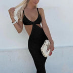 Knitted Maxi Dresses for Women Summer 2021 Elegant Sexy Cut Out Backless Bodycon nowadaysfashion