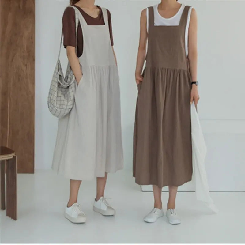 Spring and Summer Sleeveless Robe Dress Ladies Dress Plus Size XL- 5XL Cotton Linen Wome nowadaysfashion