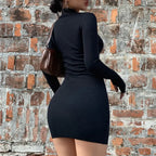 Spring Autumn Stretch Slim Soft Ribbed Knitted Turtleneck Casual Bodycon Zip Dress nowadaysfashion