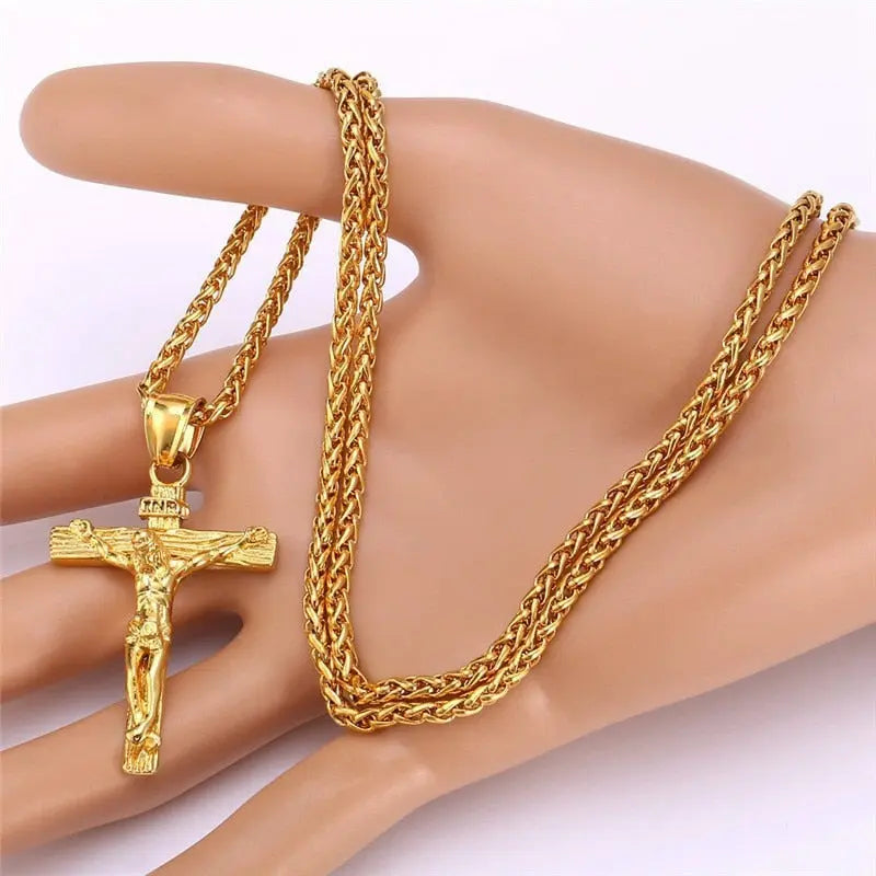 Jesus Cross Necklace for Fashion Gold color Cross Pendent with Chain Necklace Jewelry Gifts nowadaysfashion
