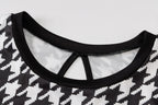 Houndstooth Print Women Long Sleeve Midi Dress Hollow Out Bodycon Streetwear nowadaysfashion