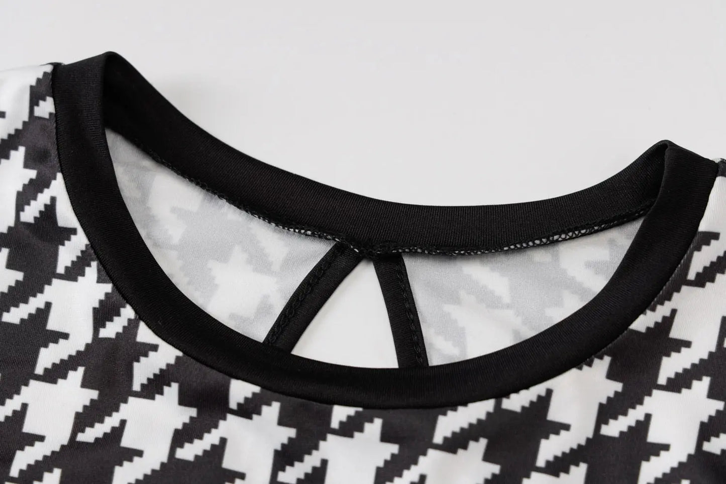 Houndstooth Print Women Long Sleeve Midi Dress Hollow Out Bodycon Streetwear nowadaysfashion