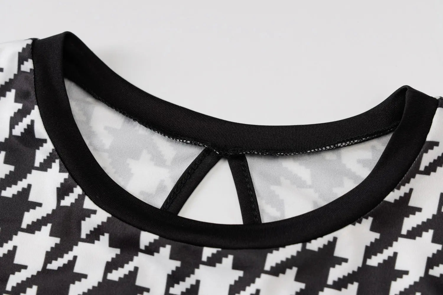 Houndstooth Print Women Long Sleeve Midi Dress Hollow Out Bodycon Streetwear nowadaysfashion