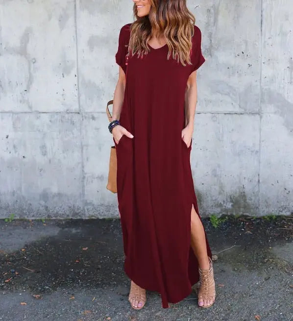 Plus Size 5XL Sexy Women Dress Summer 2022 Solid Casual Short Sleeve Maxi Dresses nowadaysfashion