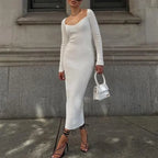 2022 Knitted Green Midi Sexy Bodycon Women Dress Spring Long Sleeve Off Shoulder Split Sweater Dresses nowadaysfashion