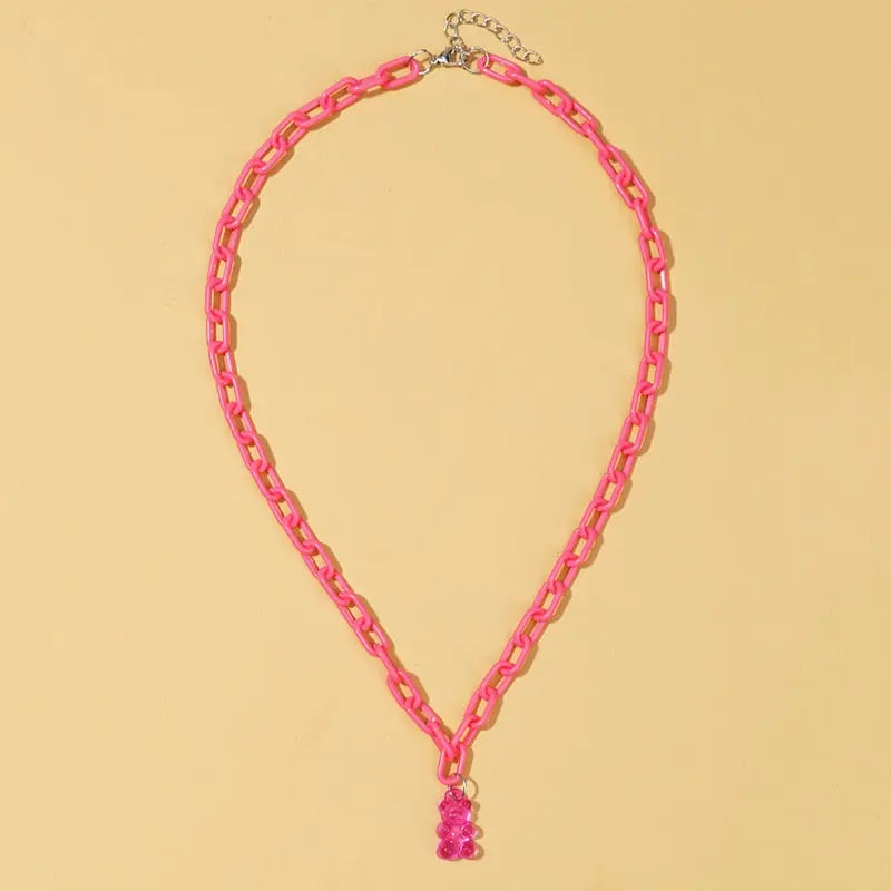 Candy Color Gummy Mini Bear Cartoon Necklace for Women Girls Birthday Jewelry Gifts nowadaysfashion