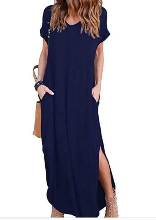 Plus Size 5XL Sexy Women Dress Summer 2022 Solid Casual Short Sleeve Maxi Dresses nowadaysfashion